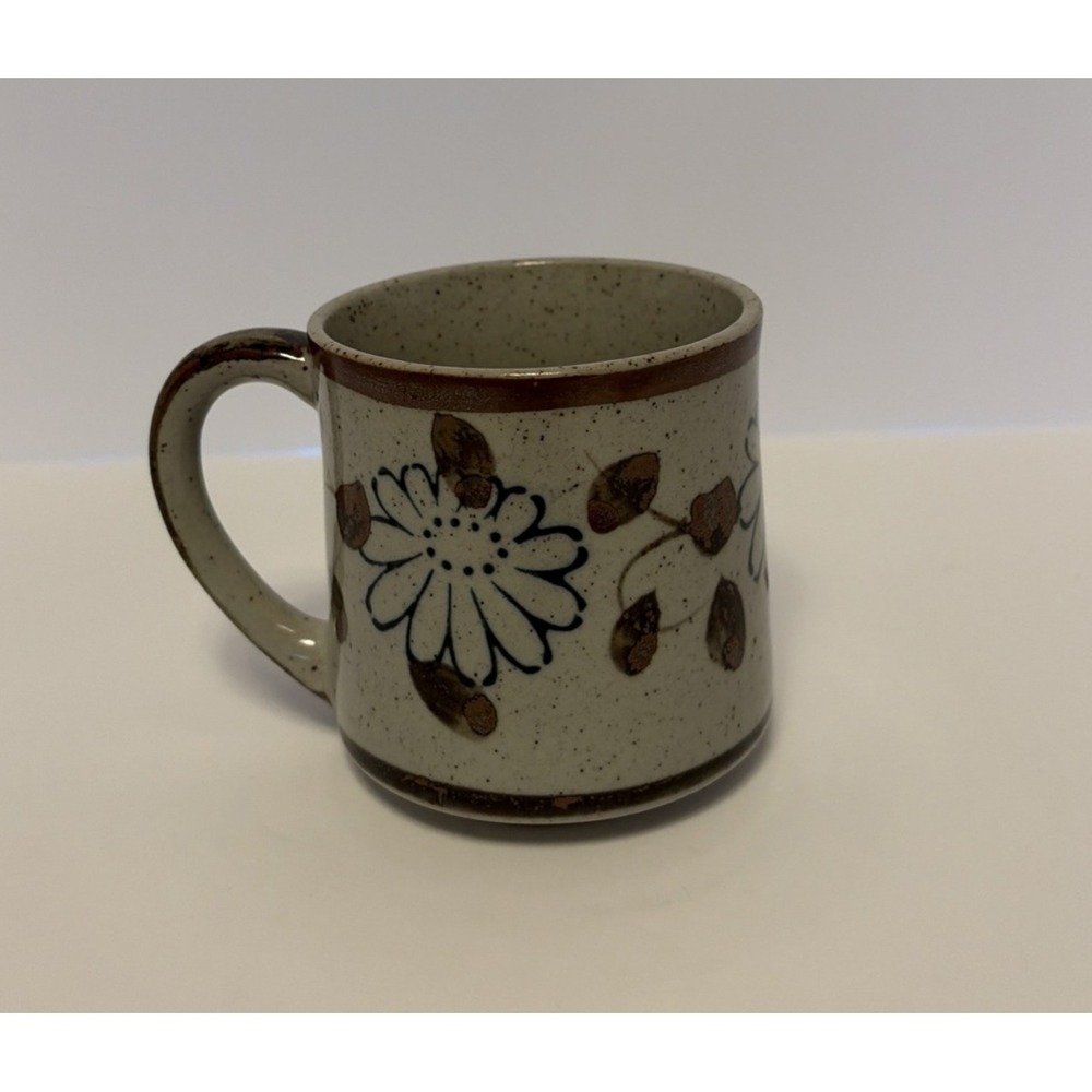 VTG Brown Blue Floral Speckled Painted Otagiri Style Coffee Mug 70s Boho Cottage